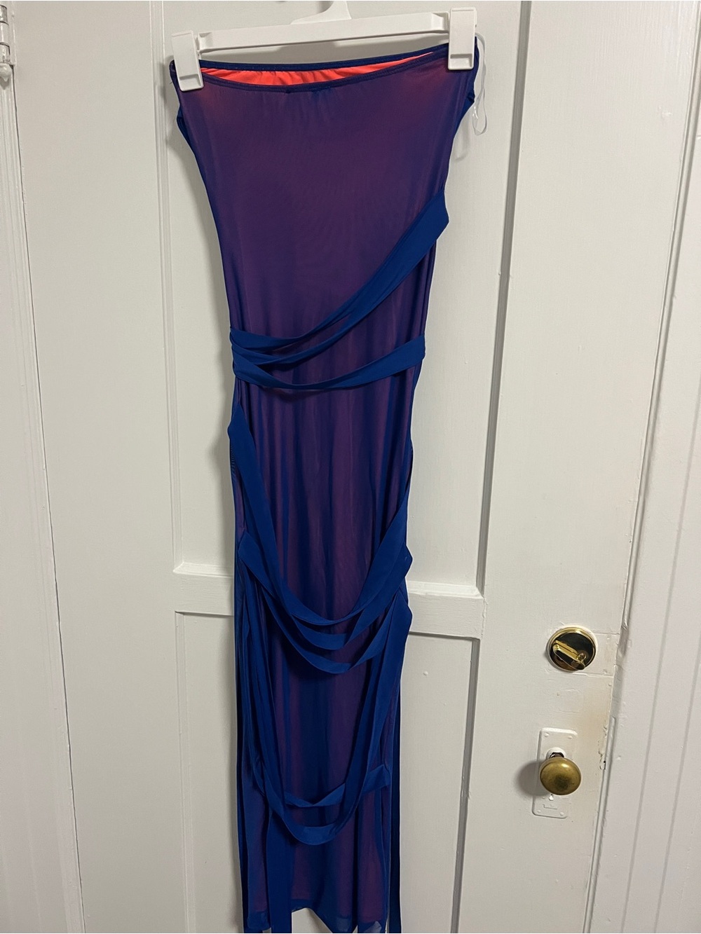 Women’s Strapless Sheer Maxi Dress in Purple and Blue
